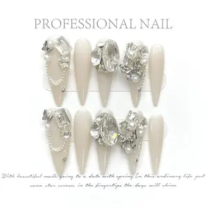 High-end light luxury pigeon egg sparkling with diamonds light therapy finished product, personalized and versatile, detachable and reusable, press-type acrylic false nail and nail art patch
