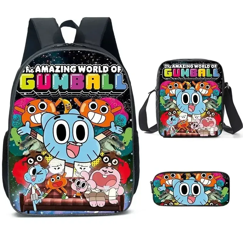 The Amazing World of Gumball Backpack Pen Bag Shoulder Bag 3Pcs Set Cartoon Anime Printed Student Boys and Girls New Style