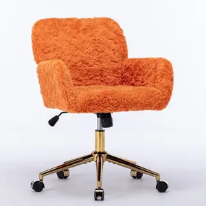 Cute Home Office Chair Modern Swivel Desk Chair with Wheels Makeup Vanity Chairs with Back Alpaca Fleece Upholstered Rolling Chairs for Vanity Makeup Room Girls Women