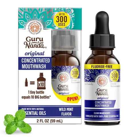 GuruNanda Concentrated Mouthwash, Fluoride-Free, Mint Mouthwash with Natural Essential Oils