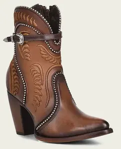 Cuadra Womens Bovine Embroidered High Heel Bootie - Honey CU483