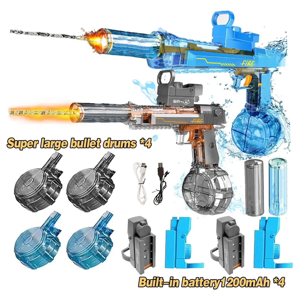 2pcs Super Double Auto Electric Water Blaster withPowerful Soaking Action, ExtendedRange and Lighting for Ultimate