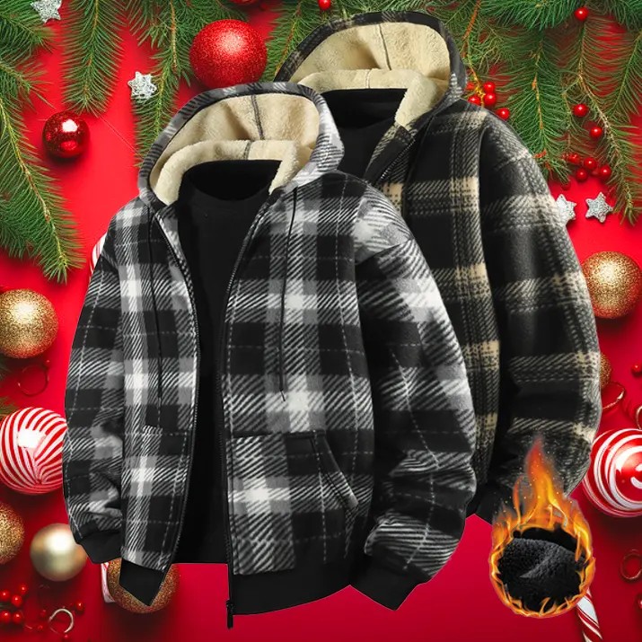Men's Basic Collared Neck Long-Sleeve Fitted Fleece-Lined Hooded Sweatshirt - Preppy Chic Warm Casual Autumn-Winter Outerwear Jacket