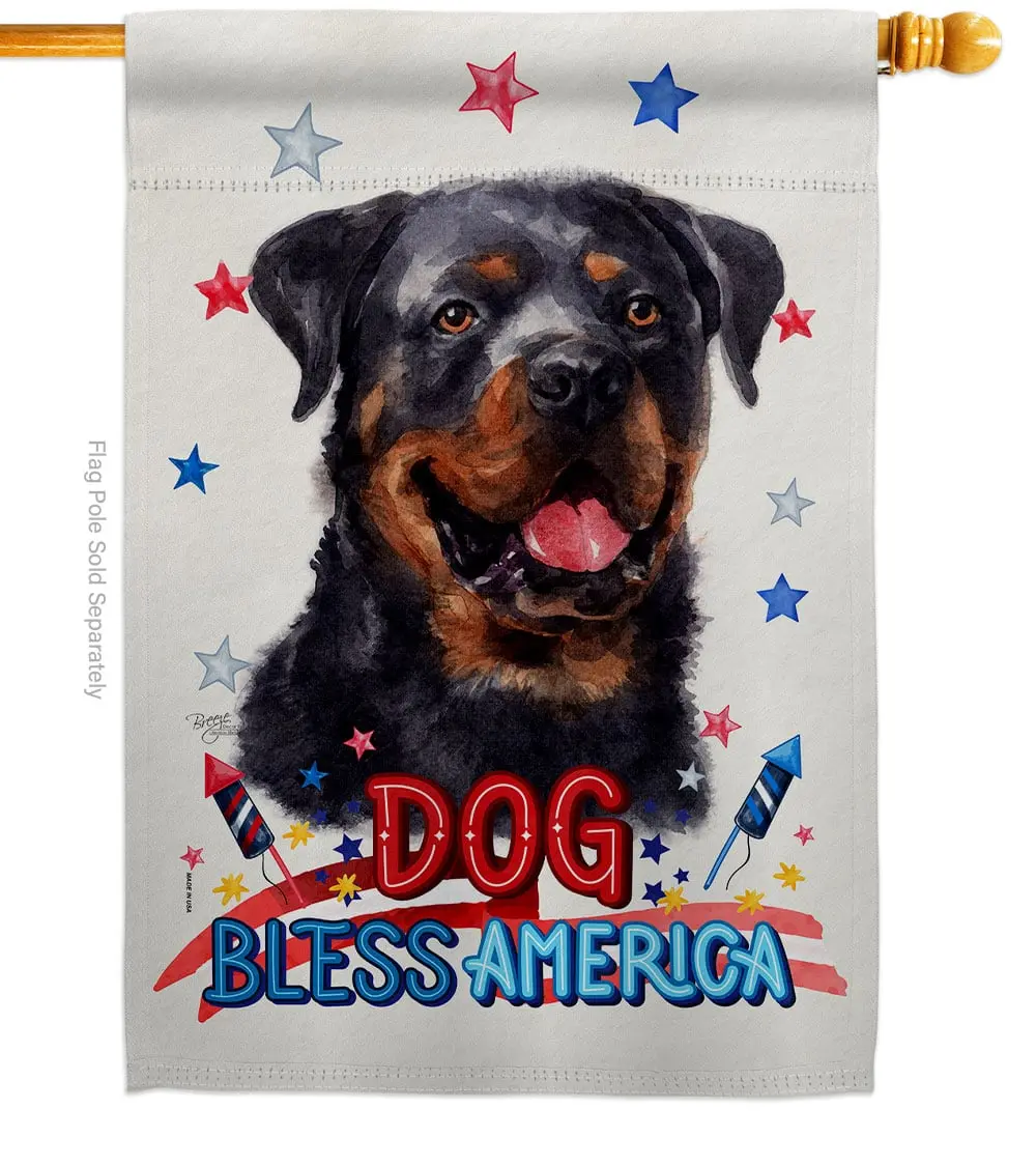 Breeze Decor H120178-BO Patriotic Rottweiler Animals Dog 28 x 40 in. Double-Sided Decorative Vertical House Flag for Decoration Banner Garden Yard Gift