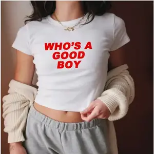 [Sale up to 30%] Who's A Good Boy Y2K Baby Tee Baby Tee for Women Y2K Funny Short Sleeve Crew Neck Baby Tees for Summer Top