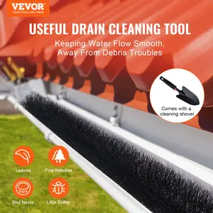 VEVOR Gutter Brush, 15 Feet Total Length 4.33 inch Diameter Gutter Cleaning Tools, Ground-Level Gutter Brush Leaf Guard for 5 Inch Gutters, Easily Clear roof Leaves and Debris, 5 Pack Steel Cleaner