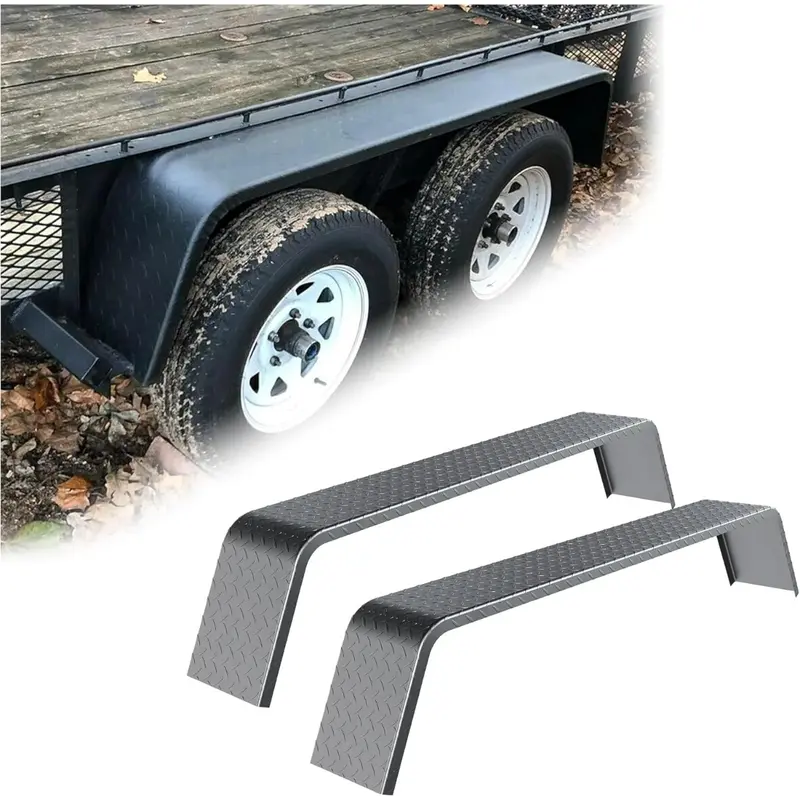 HECASA Q235 Heavy Duty Steel Diamond Plate Tandem Axle Trailer Fenders (10-1/4" Wide,72-7/8"x13") - 2 Fenders,43 lbs,Welding-Ready Auto Parts,Road Grit Shield,Debris Guard for Cargo Utility Trailers,Fits 13"-15" Tires
