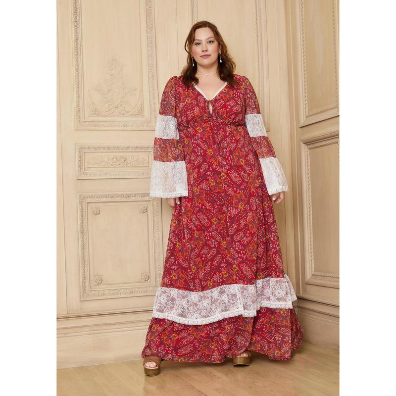 GUNNE SAX by ModCloth Josephina Bell Sleeve Maxi Dress - Limited Edition - Red Paisley Print (XS-4X)