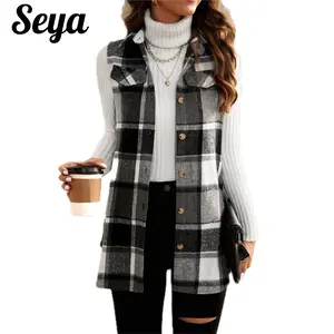 Seya Sleeveless Blazer Vest For Women Dressy Button Down V Neck Business Casual Outfits Work Vests Tops Open Front Longline Outerwear for Spring & Fall, Ladies' Clothes for Daily Wear