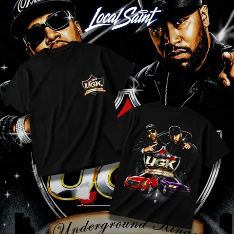 LOCALSAINT Underground Kingz Heavy Cotton Unisex Graphic T-Shirt Hoodie Houston Rap Texas UGK Pimp C Bun B DJ Screw 713 Crewneck Tee, Vintage Streetwear Graphic T-Shirt Direct To Garment Breathable Print