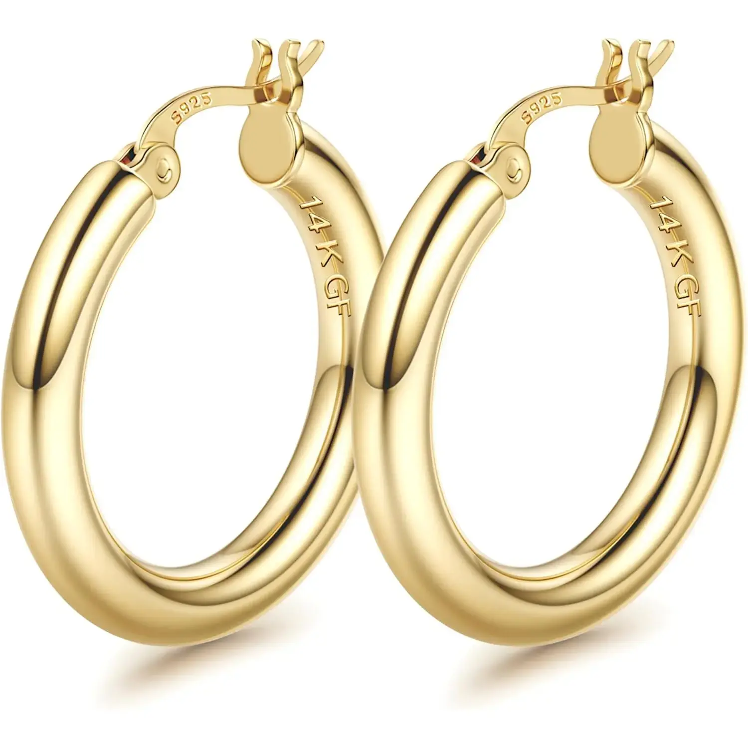 14K Chunky Gold Hoop Earrings for Women 925 Sterling Silver Post Hollow Tube Hoops Earrings 2mm Thick Hoop Earrings Hypoallergenic Lightweight Gold Big Large Hoop Earrings 10-90MM, Gold Jewelry