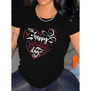 A perfect gift for girls: a stylish pure cotton women's T-shirt with a heart print - a casual, cute, and versatile short-sleeved top, machine washable, with a round neck design - ideal for shopping and parties.