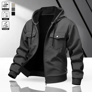 Men’s hooded work jacket — casual zip-up open-front outerwear with chest pocket; versatile everyday top for outdoor wear