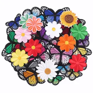 40pcs Mixed Butterfly Flower Embroidered Fabric Patches, Sewable and Iron-On for DIY Clothing, Eco-Friendly Material for Apparel Decoration