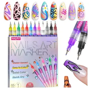 12 Color Nail Doodle Pen for DIY Nail Art Quick Drying Acrylic Painting and 3D Dot Embroidery mma acrylic nail - On Nails Quick Drying Dot Stitching Nail Art Pen for Home and Salon DIY, Nail Care Cutics Manicure Polish Cosmetic
