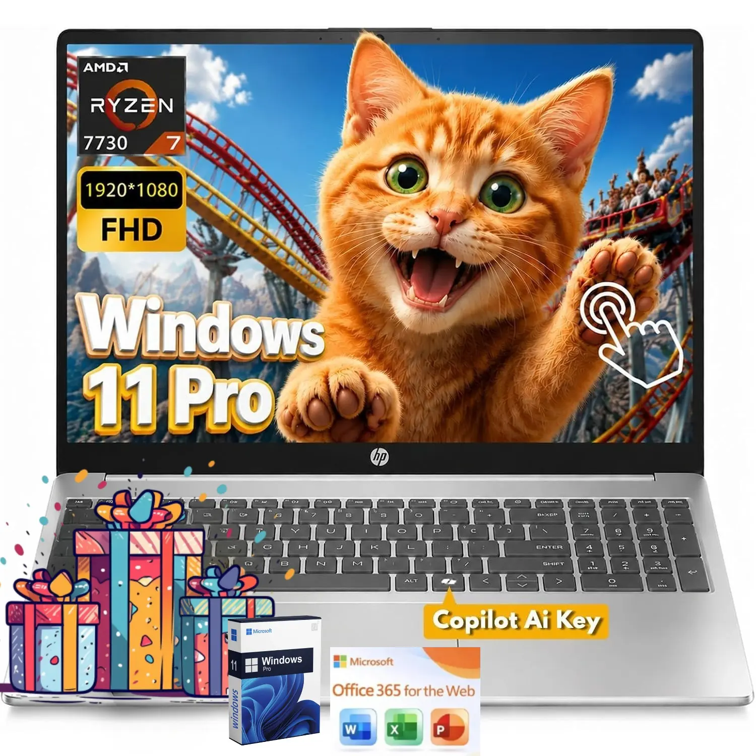 HP 15.6" FHD Touchscreen Laptop | AMD Ryzen 7 7730U, Up to 32GB RAM, 1TB SSD, Copilot AI Key, WiFi 6, Fast Charge, Windows 11 Pro, Portable for Business & Study | Bundle Accessories Included