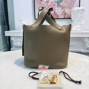 Pre-owned HERMÈS Togo Tote Bags BJ1102405024 Picotin Lock 22 Grey(OL)