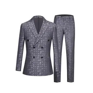 MENS SUIT DOUBLE BREASTED  | 2-Piece 100% Polyester Tuxedo | Wedding Ready Blazer & Pants Set Menswear Flash