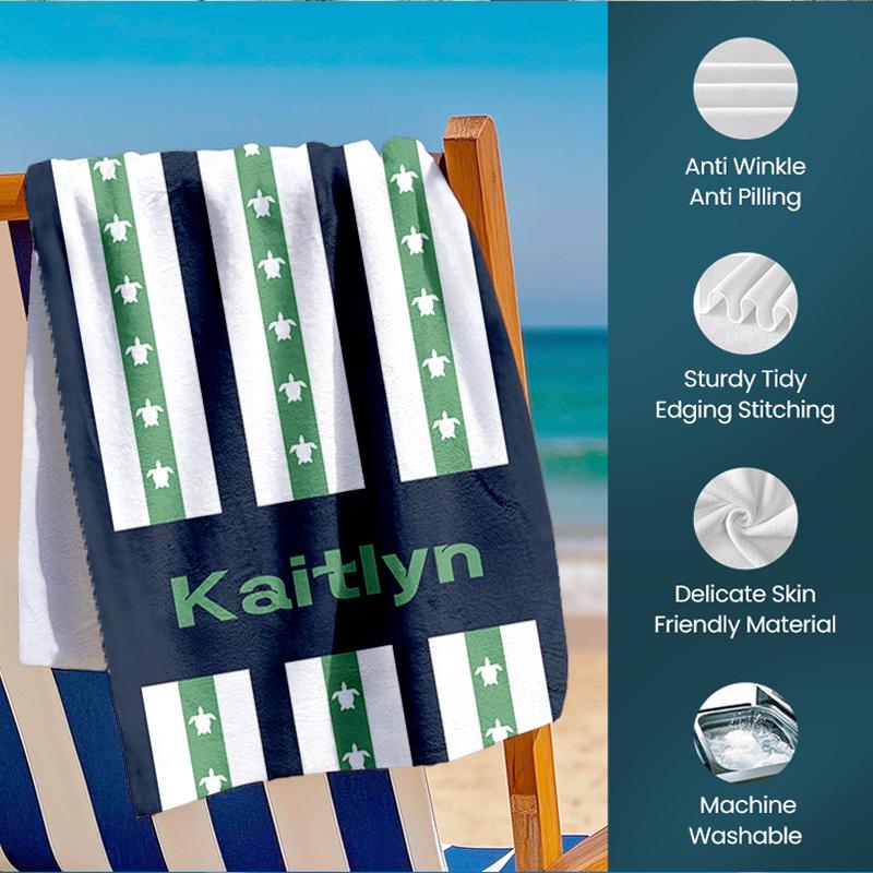 Custom Kaitlyn Themed Striped Beach Towel, Nautical/Star/Space Personalized Towel