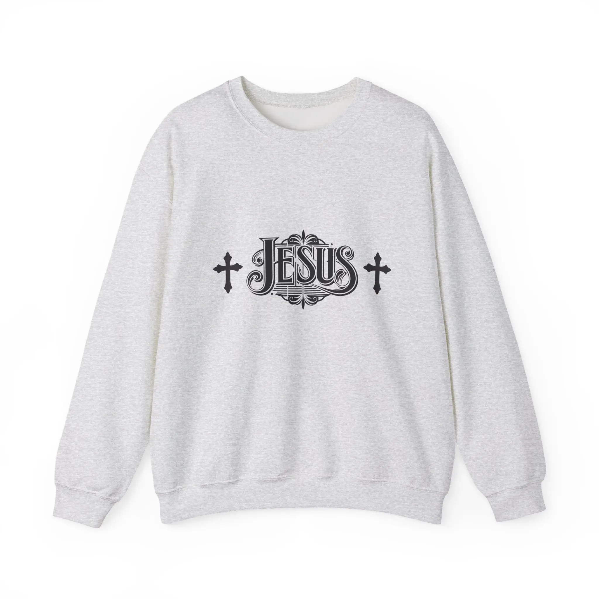 Men's Jesus Scripture Embroidery Ribbed Knit Crewneck Sweatshirt, Religious Faith Tops for Everyday Wear