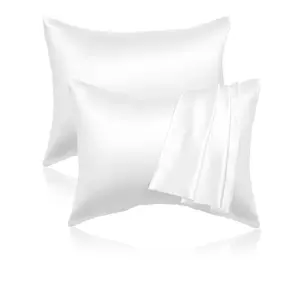 【Spotlight Day】VEVOR Satin Pillowcase, 2 Pack Standard Size Satin Pillow Cases for Hair and Skin, Similar to Silk Pillowcases with Hidden Zipper, Smooth, Soft and Breathable Cooling Pillowcase, for Sleeping (White)