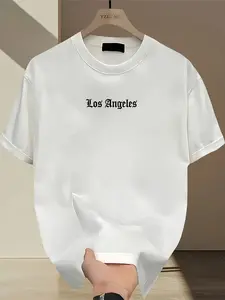 Men'S Los Angeles Graphic T-Shirt |   Heavyweight, Casual Summer Short Sleeve Tee with Bold Letter Print, Round Neck, Lightweight and Breathable for Casual Attire, Everyday Tshirt |   Comfortable Fit, Crew Neck, Regular Fit