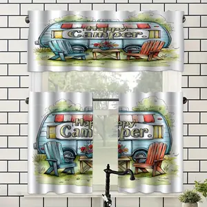 JOYFINITY 1pc/2pcs Happy Camper Modern Kitchen Curtains to Elevate Your Space Retro RV Beautiful Home Accessories Suited for kitchen, living room, bedroom and country villa