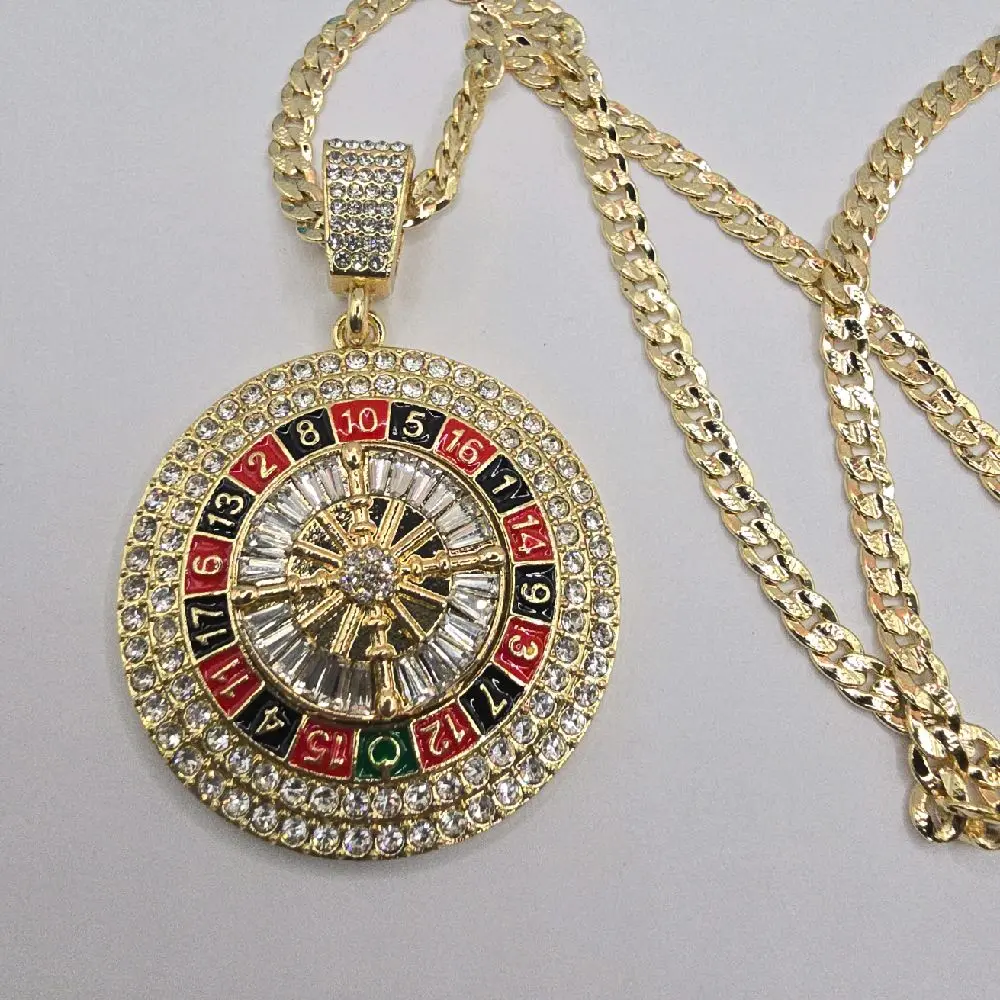 Roulette fashion necklace Cuban link style multicolor stones pendant 24"inches