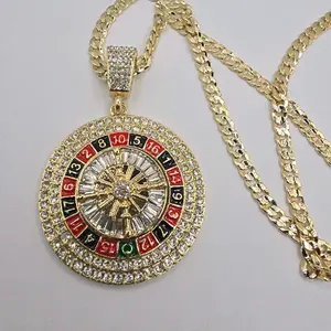 Roulette fashion necklace Cuban link style multicolor stones pendant 24"inches