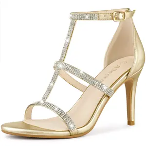 BLISSFUL STEP Women's Rhinestone Ankle Strap Stiletto High Heel Sandals