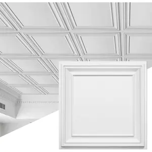 Drop Ceiling Tiles 24x24 PVC Glue Up Ceiling Panel to  Breakage Pack of 12 Tiles Cover 48 Sq. Ft, White