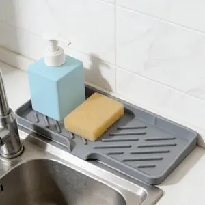Kitchen Sink Faucet Mat-Multi-Functional Kitchen Sink Mat with Drip Tray, Sponge Holder & Soap Dish, 6° Slope Design for Easy Drainage, for Kitchen&Bathroom,Integrated Sink Storage Pad