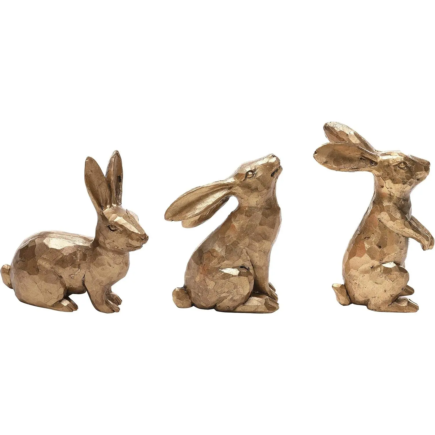 3-Piece Beige & Gold Polyresin Bunny Decor Statues - Resin Figurines for Spring Tabletop, Easter Home Decor, beige & gold-3pcs