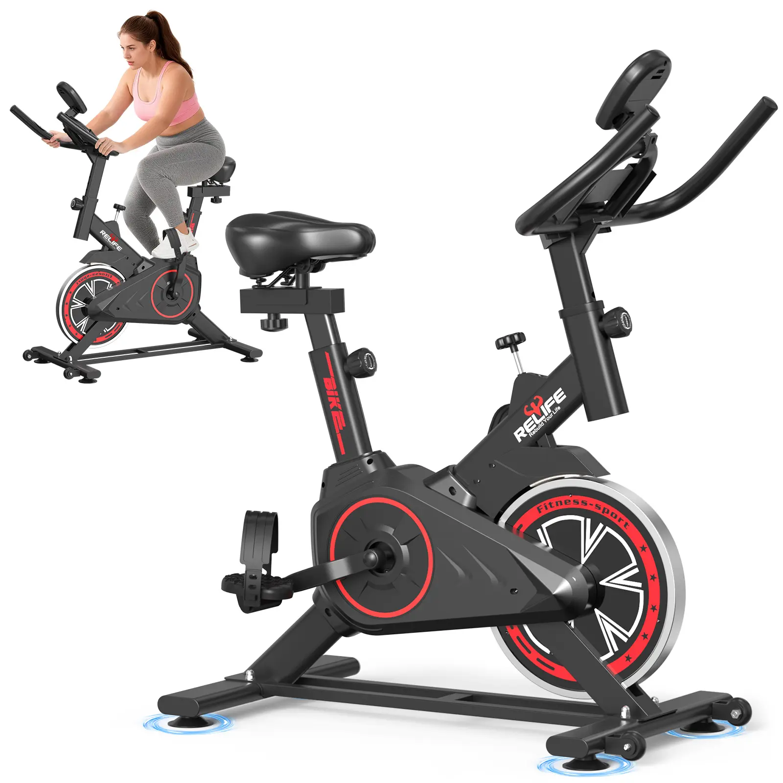 RELIFESPORTS Stationary Indoor Cycling Bike with Magnetic Resistance, Quiet Exercise Machine for Home Gym Fitness with Ergonomic Seat, LCD Monitor & Tablet Holder