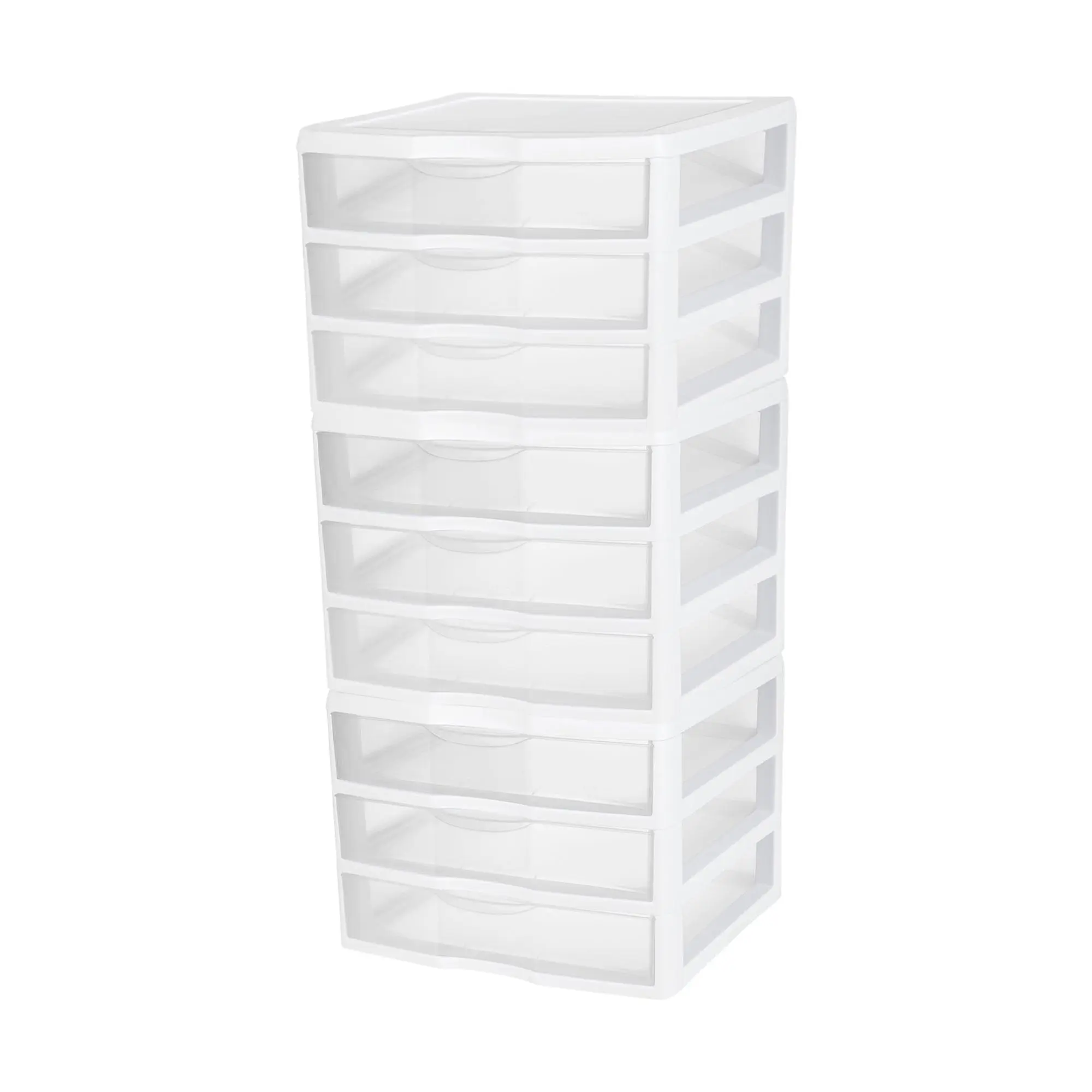 Sterilite Plastic Stackable Small 3 Drawer Storage System, White Frame, 3 Pack