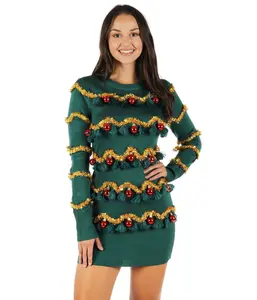 Women's Tinsel Tree Christmas Sweater Dress