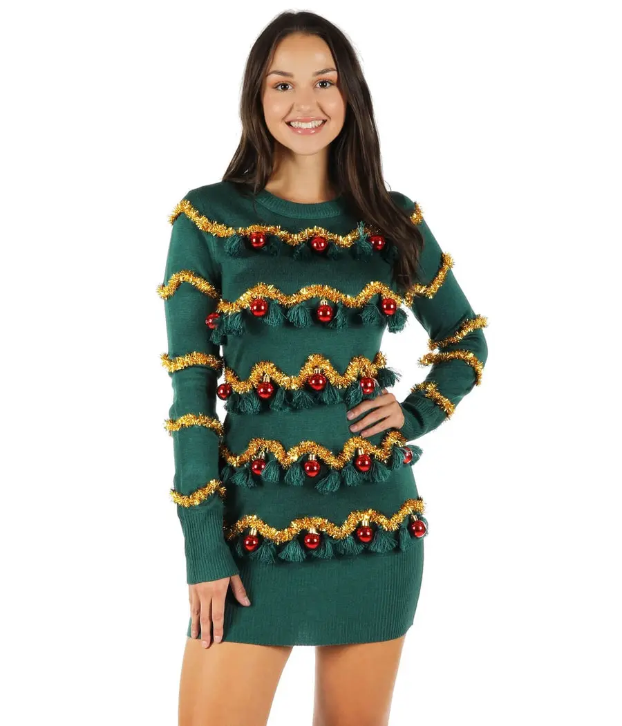 Women's Tinsel Tree Christmas Sweater Dress Women's Tinsel Tree Christmas Sweater Dress