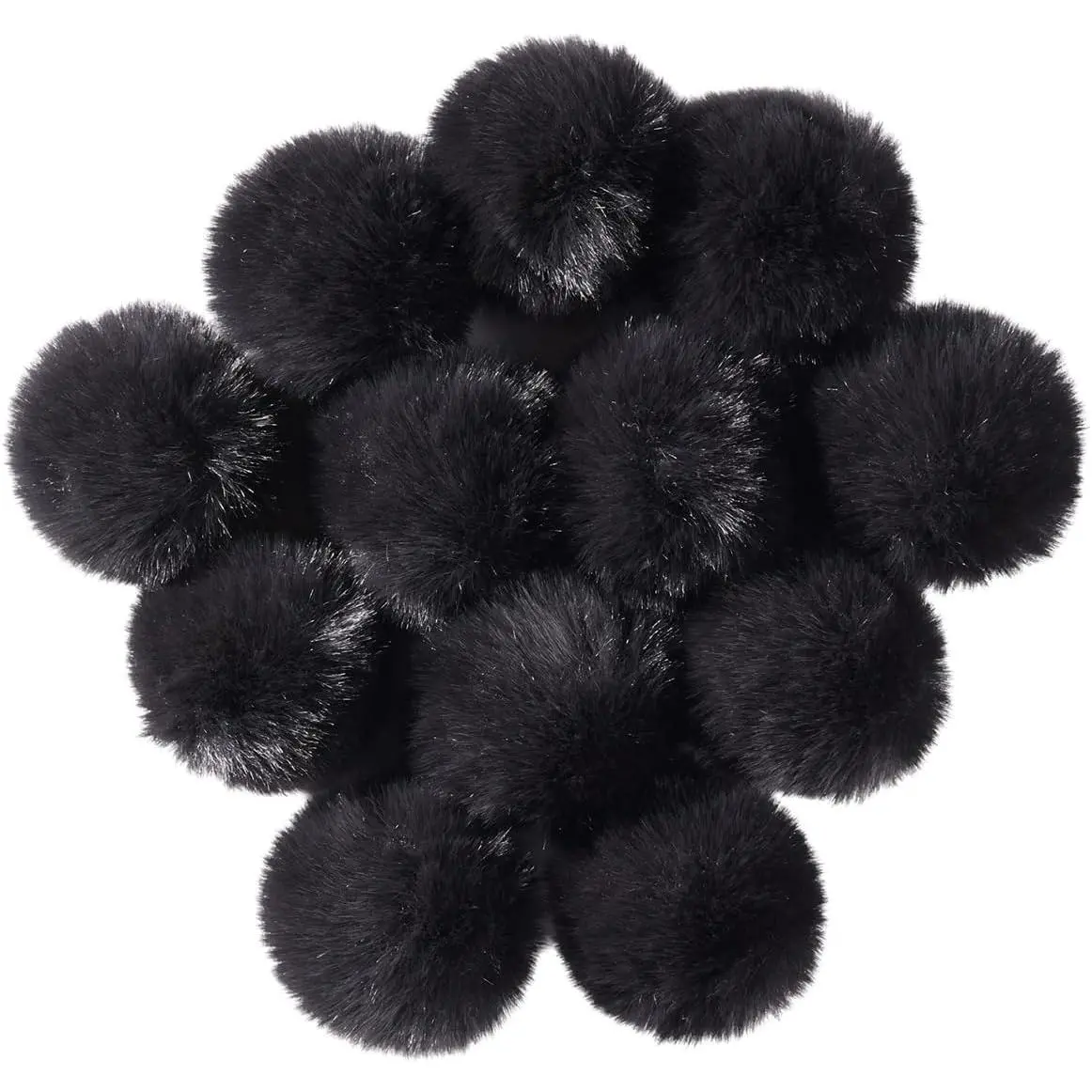 12 count Small Faux  Pom Pom Balls 2.75 in  Fluffy Pompom Ball with Elastic Loop for Hats, Shoes, Scarves, Gloves, Bags, Key Chain Charms Accessories, 2 3/4 inches (Black)