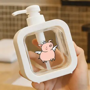 Cute Cartoon Pink Pig Hand Soap Dispenser - Moisturizing Hand Pump Bottle with Royal Crown & Angel Wings, Round Chubby Design, Simple Black Outlines, Dotted Border, Perfect for Kitchen & Bathroom Decor, Soap Dispenser for Everyday Use