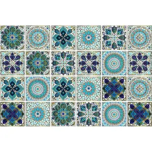 24 count Peel and Stick Tile Stickers, 4x4 Bathroom & Kitchen Backsplash Tile   Self-Adhesive Square Vinyl Wall  Mandala Style Wall Decor ( When adhered to Tiles
