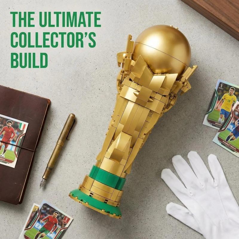DIY Football Trophy Building Blocks Set, Collectible Desktop Decoration, Home Decor Brick Statue, Classic Gold Display Model, Unisex Gift, Building Kit, Replica, mundial 2026