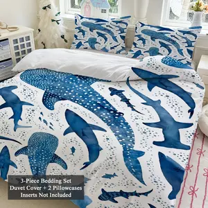 Ocean Animal Themed Bedding Set, Watercolor Whale Shark & Sharks Print Sheets, Kids Bedroom Decor, Perfect Gift for Marine Life Lovers