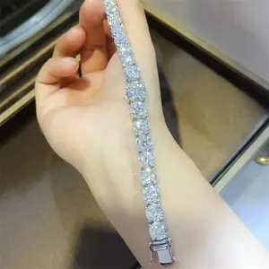 5-Carat White Moissanite Tennis Bracelet - Hip-Hop Style Unisex Jewelry, Durable Sparkling Stones for Casual Attire, Weddings, Parties & Anniversaries, Tennis Gifts, Tennis Bracelet for Women High Quality, Sterling Silvery Tennis Bracelets for Women,