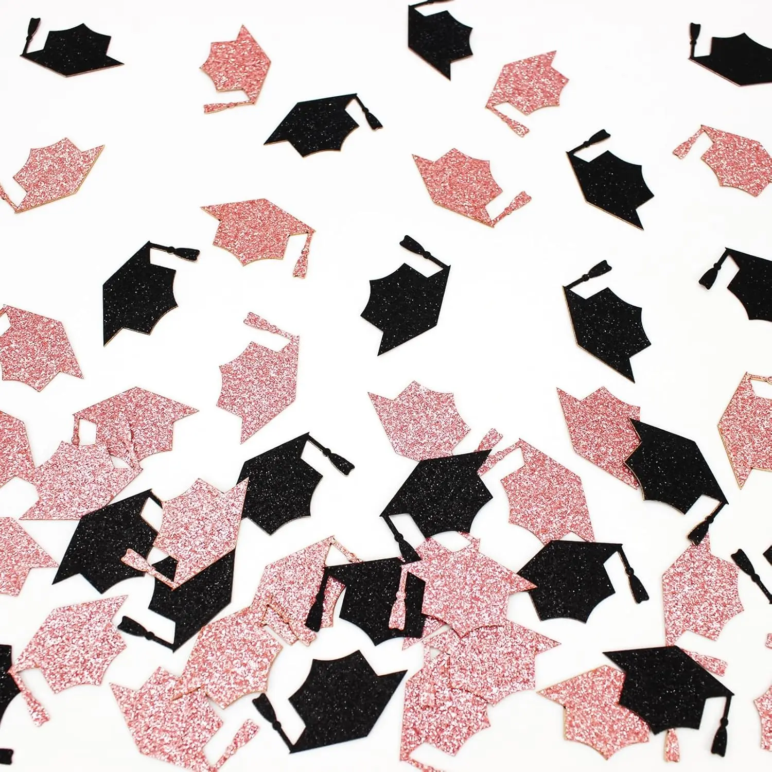200PC Black Rose Gold Grad Cap Graduation Confetti for Table Glitter Graduation Hat Table Scatter for Class of 2026 Grad Party Decorations