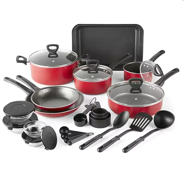 Cooks 30-Piece Aluminum Nonstick Cookware Set, Complete Pots and Pans Kitchen Cooking Set with Fry Pans, Saucepans, Stock Pot, Dutch Oven, Glass Lids, Kitchen Utensils, Dishwasher Safe, Even Heat Distribution, Black