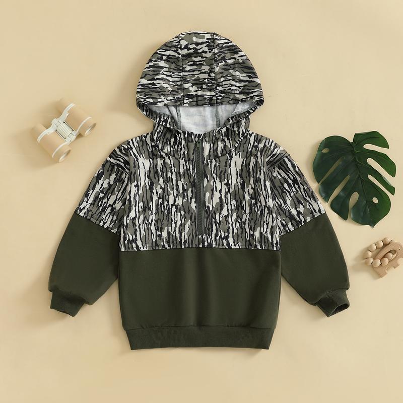 Infant Toddler Baby Girl Boy Camo Hoodie Outfit Half Zipper Long Sleeve Hooded Sweatshirt Casual Pullover Little Kids Hunting Clothes