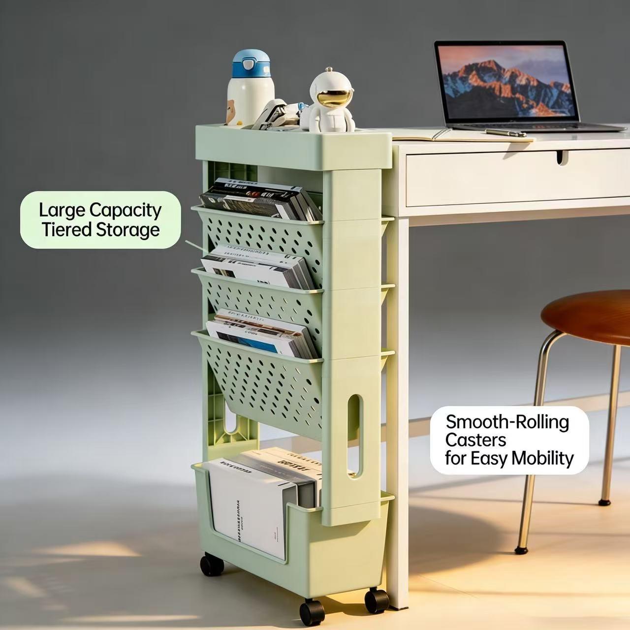 Five-tier rolling side storage cart for desks, multi-layer rolling file organizer, large-capacity book and magazine stand, desktop bookshelf, freestanding desk rolling cart, rolling file cabinet/shelf, movable folder storage cart—suitable for home offices Five-tier rolling side storage cart for desks, multi-layer rolling file organizer, large-capacity book and magazine stand, desktop bookshelf, freestanding desk rolling cart, rolling file cabinet/shelf, movable folder storage cart—suitable for home offices