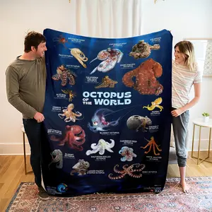 Soft Flannel Blanket with Deep Sea Octopus Print, Cozy Bed Throw for Home & Outdoor Use, Smooth Skin-Friendly Material