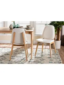 Baxton Studio 193271465408 33.10 x 18.50 x 22.40 in. Hudson Boucle Upholstered Dining Chair, White & Natural Brown - Set of 2