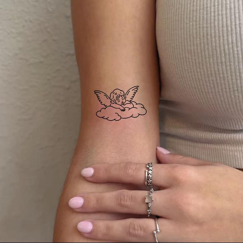 VIBE INK/ Dreamy Cloud Angel Temporary Tattoo Lasts 1-2 Weeks Waterproof Realistic Look No Adhesive No Reflection Ideal for Swimming Party